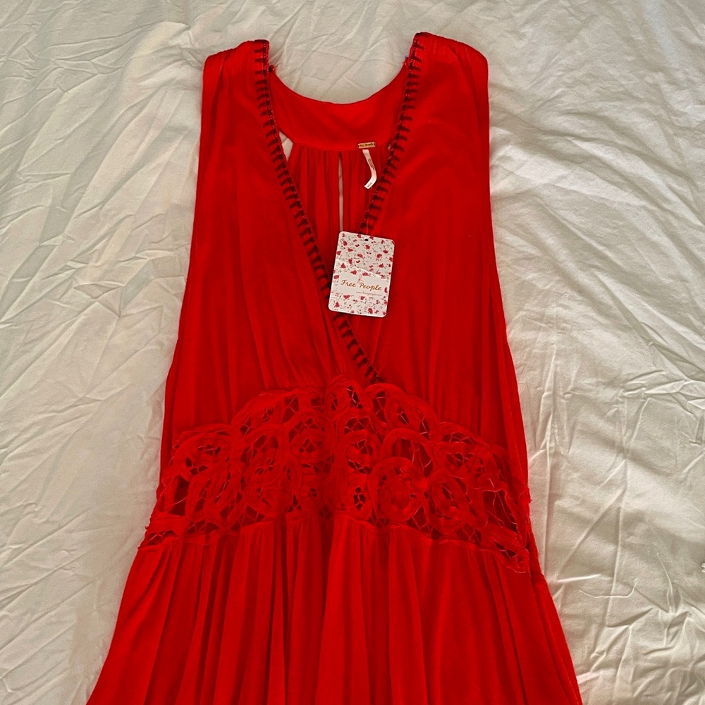 Free People Red Ruched Sleeveless V-neck Tunic